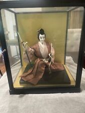 Vintage C1960 Japanese Doll Samurai Soldier, w/swords  &Glass Case picture
