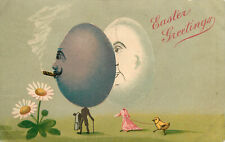 Easter Postcard Giant Anthropomorphic Egg Head People With Chick Pet 4742 picture