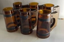 Vintage Fun Set of 6 Siesta Ware Amber Brown Barrel Glass Beer Mug Wood Handle picture