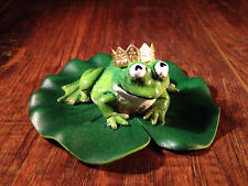 Frog Prince Fairy Garden Miniature Sculpture With A Golden Crown On A Lily Pad picture