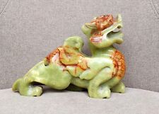 Large Old Chinese Real Jade Carved Lucky  Dragon Pi Xiu Beast Statue picture