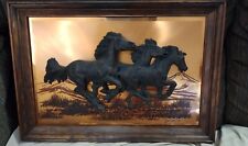 John Louw 3D Wild Horses Copper Framed Wall Art 1975 Signed Equestrian Vintage picture