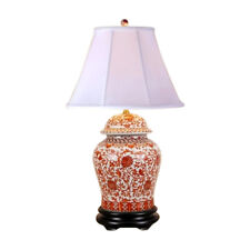 Beautiful Oriental Porcelain Orange And White Ginger Jar Lamp Lotus Pattern 29