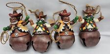 Christmas Snowman & Lasso Horse Tree Ornaments Made of Metal Bells Vintage 5