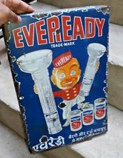 1930's Vintage Rare Eveready Torch & Battery Ad Porcelain Enamel Sign Board picture