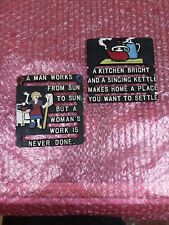 2 Vintage Cast Metal Trivets with Cute Sayings  Mid Century Kitchen picture
