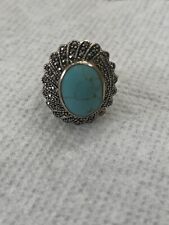 Vintage Navajo Silver Ring Turquoise Spiderweb Sterling Blue Size 7 picture