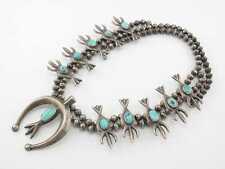 Vintage Squash Blossom Native American Sterling Silver Blue Turquoise Necklace picture
