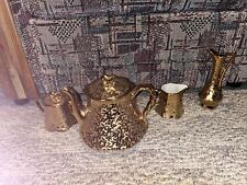 1960's 22kt Gold Teapot & Covered Sugar Bowl & Creamer by Dixon Art Studio/ Vase picture