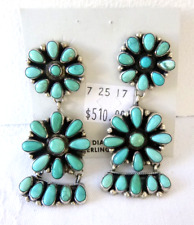 NEW Signed Ella Peters Turquoise Rosettes Dangle Earrings 925 Sterling Silver picture