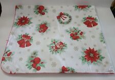 Vintage Christmas Wreath  Vinyl Flannel Back Tablecloth Oblong  88.5