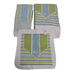 Vintage Vera Neumann Towel Washcloth Hand towel Set Blue Green 70s NEW Old Stock picture
