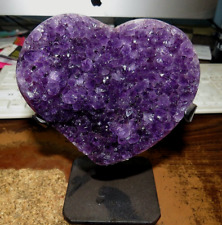 LARGE AMETHYST CRYSTAL CLUSTER HEART GEODE F/ URUGUAY CATHEDRAL STEEL STAND; 20 picture