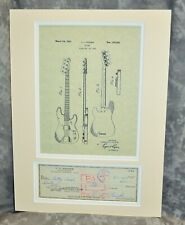 Leo Fender Autographed 1968 Check w/ Precision Bass Patent Copy Matted 12