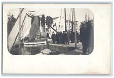 c1910's Crowd Gathering Dock Sailboats Suez Canal Egypt RPPC Photo Postcard picture