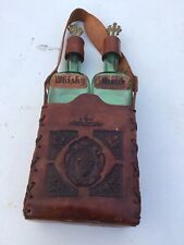 Vintage Whisky And Scotch Decanters W/leather Caddy Made In Italy picture