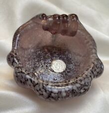 Purple Art Glass Open Salt Shell Shape Dish Cellar Speckled Italy picture