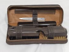 Vintage HH&W  Men's Natural Ebony Pure Bristles Sterilized Brush Set Travel Kit picture