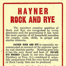 c.1900 Hayner Rock & Rye Whiskey Pre-Pro Ad Flyer Handbill Dayton Troy Ohio picture