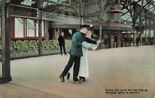 c1909 Roller Skating Rink Happy Couple on Skates Antique Postcard from Ursa IL picture