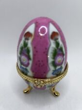 Vintage Porcelain Egg Shaped Trinket Box Gold Trim Footed Hinged Floral picture