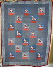 Vintage Red, White & Blue Sailboats Quilt ~GORGEOUS PATRIOTIC FABRICS picture