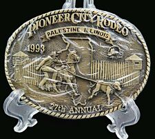 1993 Pioneer City Rodeo Palestine Illinois Calf Roping Vintage Belt Buckle picture