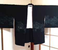 Black Haori Kimono Nagajuban traditional japanese silk vintage retro handmade picture