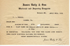 1921 James Bailey & Son Wholesale Importing Druggists Signed Document Baltimore picture