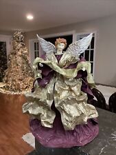 Vintage Victorian Christmas Angel Tree Topper 17” Tall Paper Mache Gold Silver picture