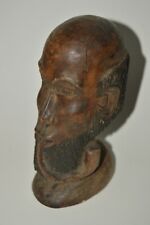 Vintage African Old Man Smoking Pipe Carved Wooden Head Statue RARE MINTY picture