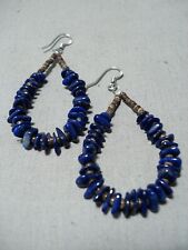 OUTSTANDING NAVAJO NATIVE AMERICAN LAPIS HEISHI STERLING SILVER EARRINGS picture