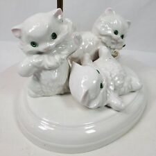 Vintage White Persian Cat Table Lamp 3 Kittens w/ Green Eyes Holland Mold picture