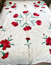 Vintage Hand Made Applique Red Flower Quilt YY909 picture