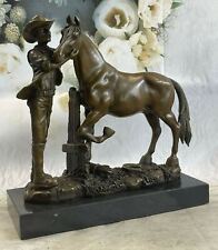 Vintage Cast Metal Bronze Copper Horse and Cowboy Trophy Arts Statue Figure Art picture