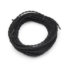 50ft Black Twisted Cloth Covered Wire Vintage Antique Lamp Cord Electrical 300 V picture