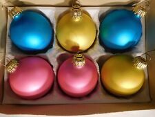6 RARE Mid 20th Century West German PASTEL Christmas Ornaments Blue, Pink & Gold picture