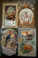 Nice ~Lot of 4 ~Vintage Antique  Thanksgiving Postcards with Turkeys~Fruit~h758 picture