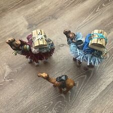 Vintage Leather Wrapped Dromedary Camel Figurine 7x8 5x6Tall Hand Tooled Set 3 picture
