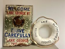 Vintage Lake George New York Road Sign + Life Buoy Camp or Bar Decor Adirondack picture