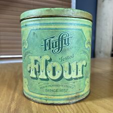 Vintage Fluffy Flour Tin 1977 Country Store Advertising Green Farm Rustic Large picture