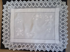 Vintage white rectangular cloth with crochet edges and white embroidery. picture