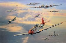 Long Haul to Berlin by Anthony Saunders aviation art signed by Tuskegee Pilots picture