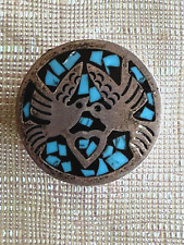 Vintage 1950's 925 Sterling Silver & Turquoise Onyx Pill Box w Love Birds Design picture