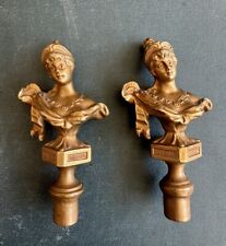 Antique 1910s figural ladies bust gold plated flag finials picture
