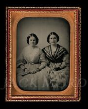 HALF PLATE Ambrotype Photo of Sisters or Twins Women Holding Fan 1850s picture