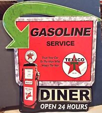 Texaco Gasoline Service Diner Open 24 Hours Die Cut Metal Sign Man Cave Garag... picture
