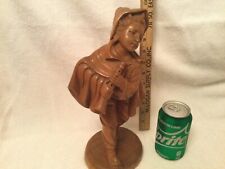 VTG 12” Hand Carved Wood Figure Man Playing Holding Flute Clarinet Wearing Cape picture
