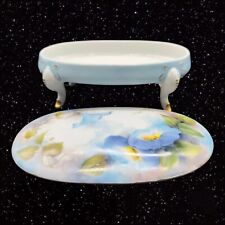 Antique Hand Painted Porcelain Jewelry Box Trinket Footed Box Signed Chiz picture