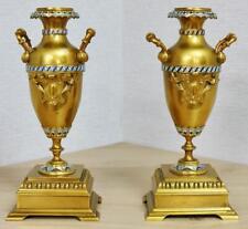 Pair Of Antique French Bronze Ormolu & Champleve Ornate Urn Side Garniture picture